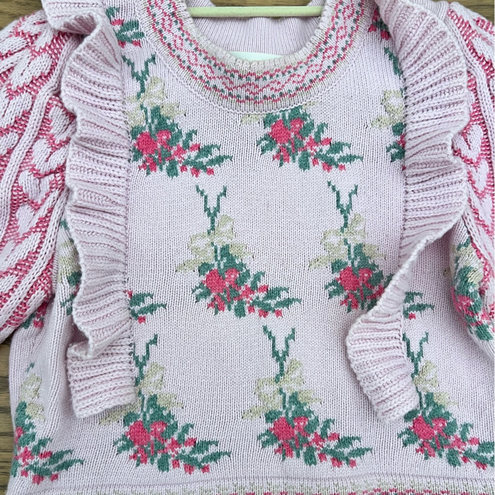 LoveShackFancy Pink and Green Knit Sweater - Picture 2 of 7